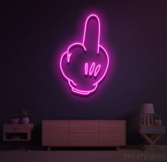 Cartoon Middle Finger Neon Sign