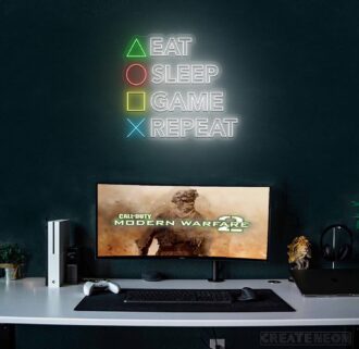 Eat Sleep Game Repeat Neon Sign