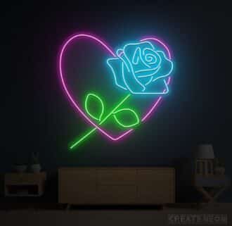 Rose Flower Heart Neon Sign