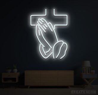 Praying Hands Cross Neon Sign