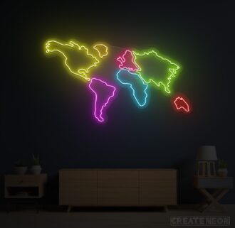 Multicolor World Map Neon Sign