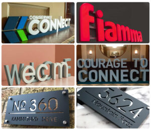 acrylic and metal sign